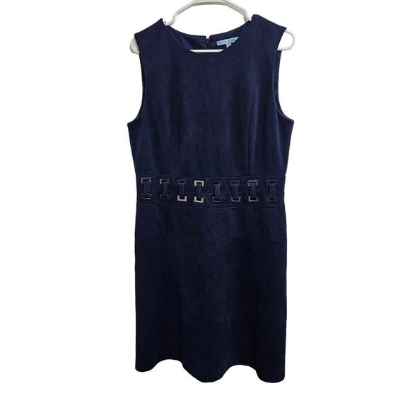 Antonio Melani Blue Faux Suede Metal Waist Sleeveless Midi Dress. Size 12 - Picture 1 of 6